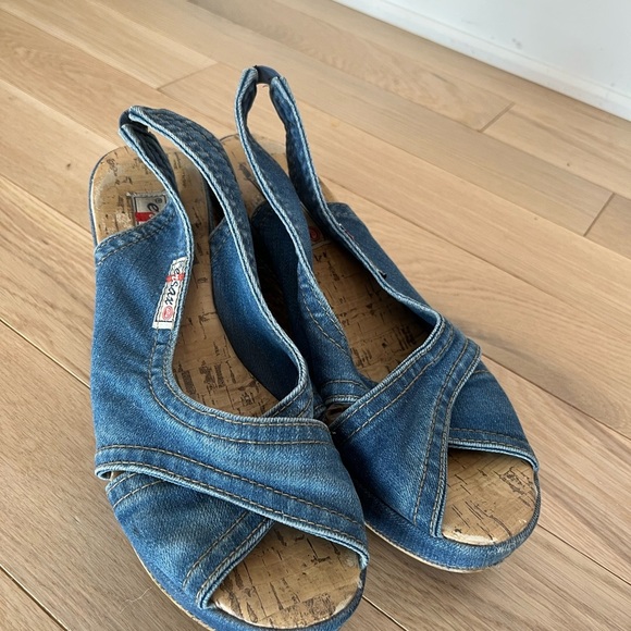 Ersax Denim Slingback Wedge Sandals size 40 - Picture 2 of 8